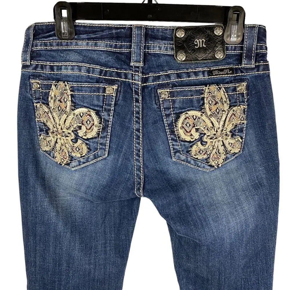 Miss Me Women's Blue Boot Cut Jeans with Gold Embroidery - Picture 1 of 13